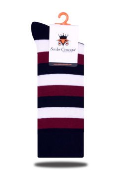 Bordo Renkli Çizgili Soket Çorap Daniel