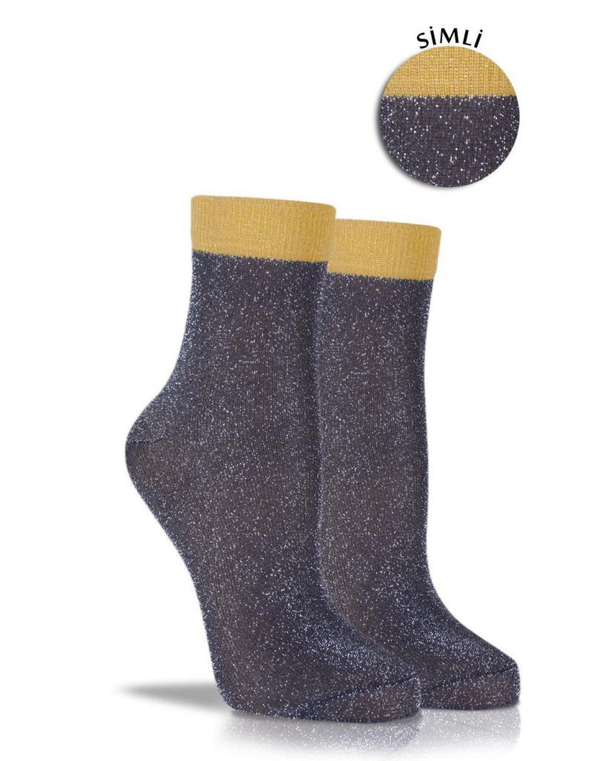 Angelina Simli Sarı Lastikli Çorap