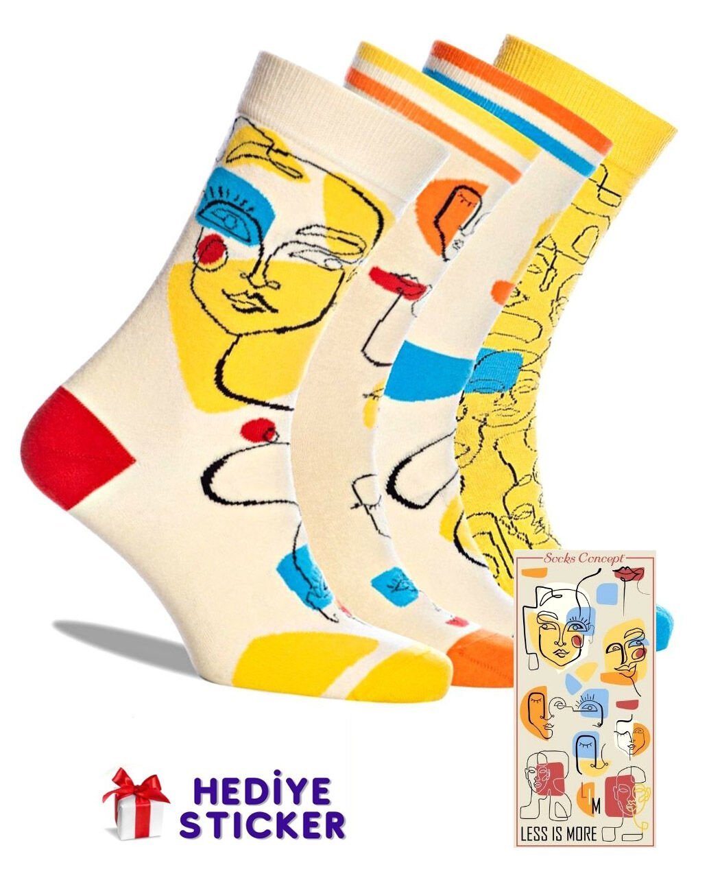 4lü Less Is More Minimal Desenli ve Renkli Çorap