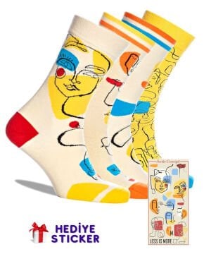 4lü Less Is More Minimal Desenli ve Renkli Çorap