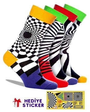 İllüzyon Desenli Op Art Çoraplar 4lü Tasarım Kutu