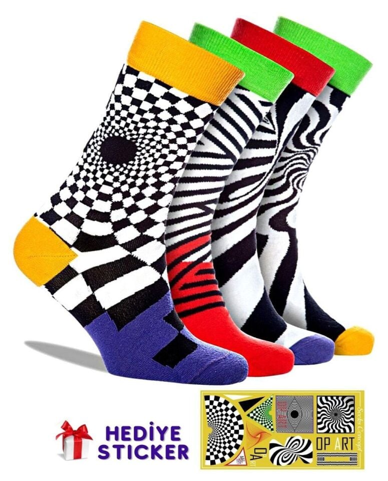 İllüzyon Desenli Op Art Çoraplar 4lü Tasarım Kutu