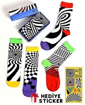 İllüzyon Desenli Op Art Çoraplar 4lü Tasarım Kutu