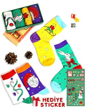 Yılbaşı Çorabı 4lü Özel Tasarım Kutulu ve Noel Temalı