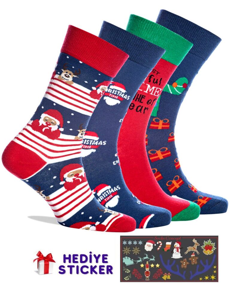 Erkek Yılbaşı Çorabı 4'lü Kutu Özel Tasarım