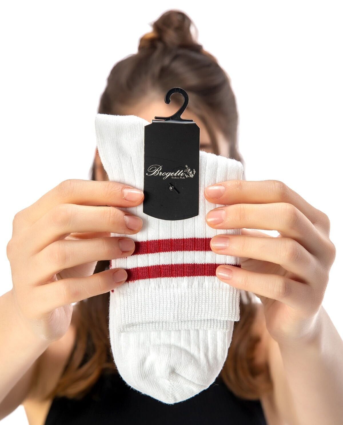 Larisa Beyaz Renk Bordo Çizgili Soket Çorap