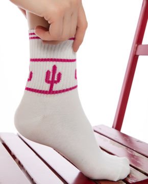 Serena Beyaz Renk Kaktüs Desenli Tenis Çorabı