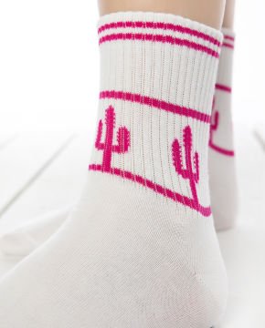 Serena Beyaz Renk Kaktüs Desenli Tenis Çorabı