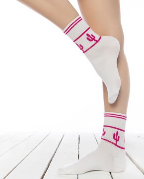 Serena Beyaz Renk Kaktüs Desenli Tenis Çorabı