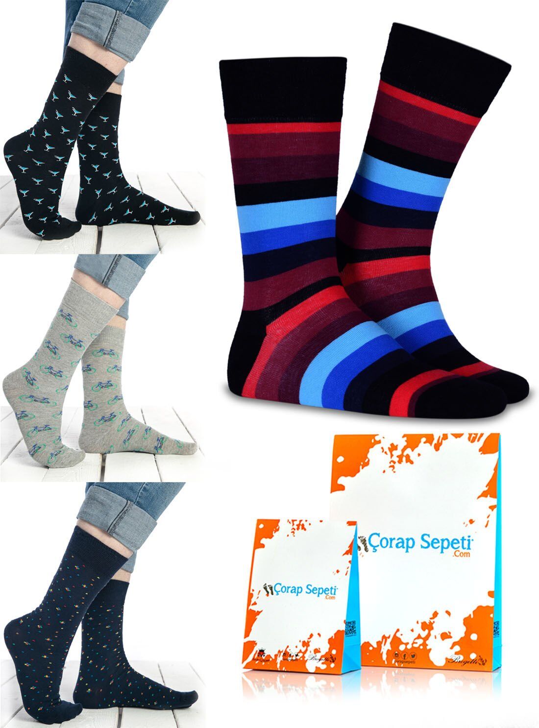 Desenli Erkek Soket Çorap 4lü Paket PKT97