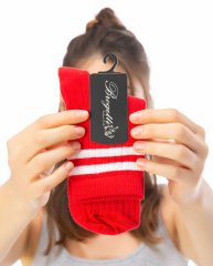 Larisa Bayrak Kırmızısı Renk Beyaz Çizgili Soket Çorap KIRMIZI - 36/40