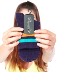 Serena Mor Renk Turkuaz-Turuncu Çizgili Tenis Çorabı MOR - 36/40