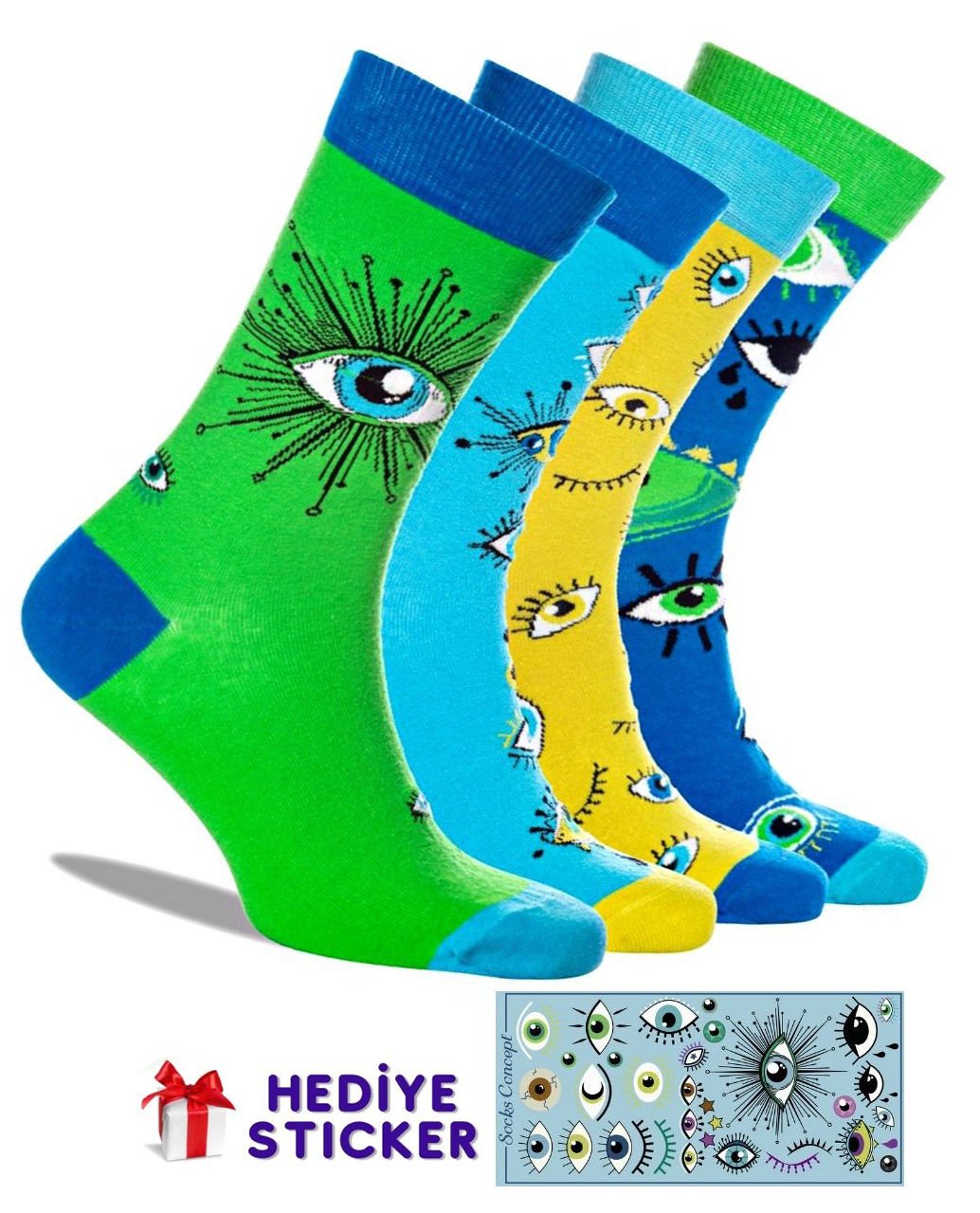 4lü Kutu Just Eyes Nazar Göz Desenli Soket Çorap