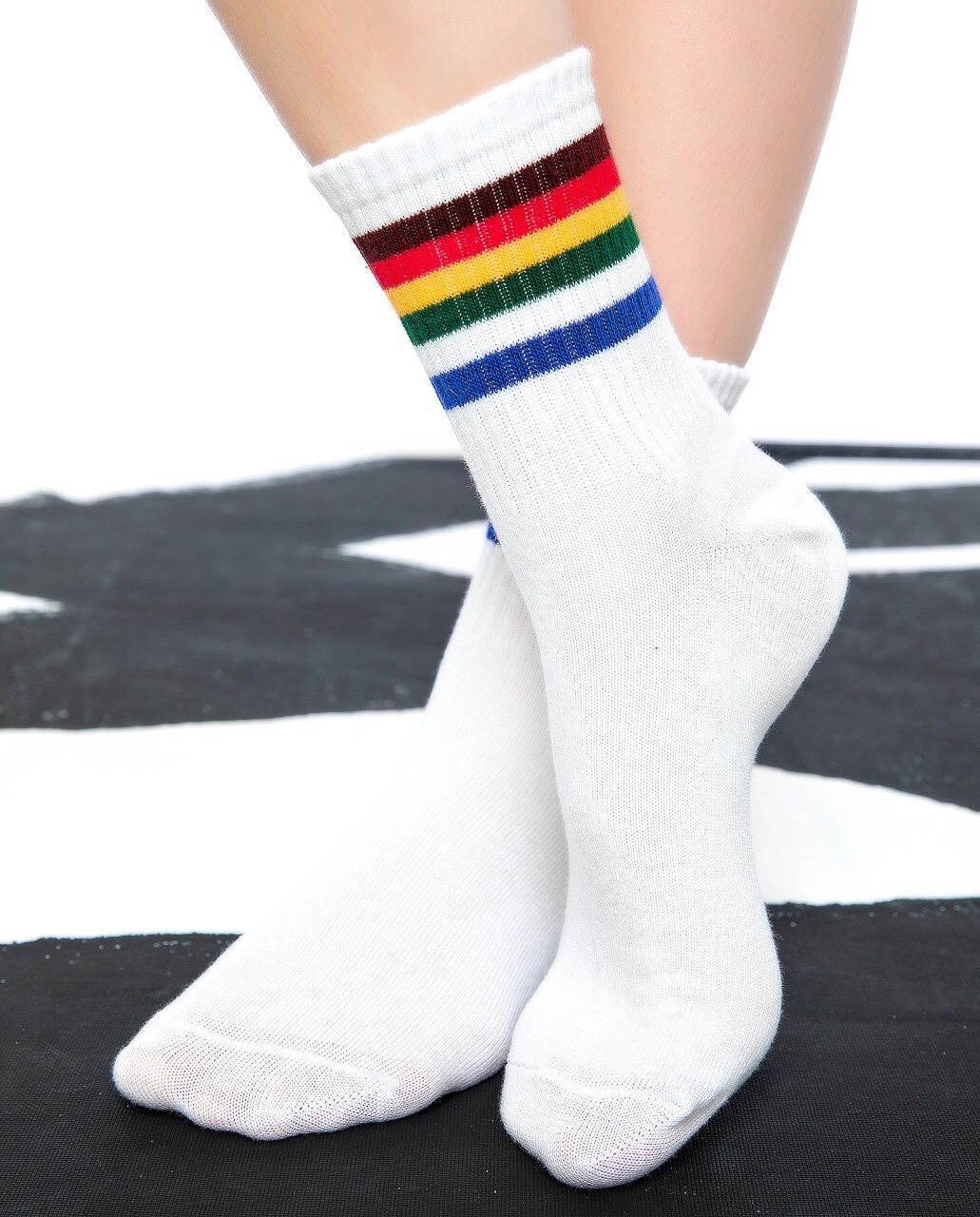 Serena Beyaz Renk Renkli Çizgili Tenis Çorabı Beyaz - 36/40