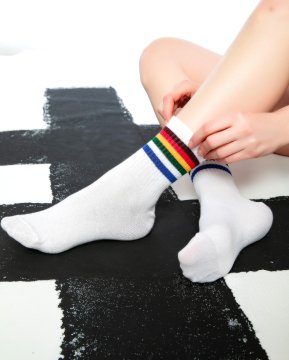 Serena Beyaz Renk Renkli Çizgili Tenis Çorabı Beyaz - 36/40