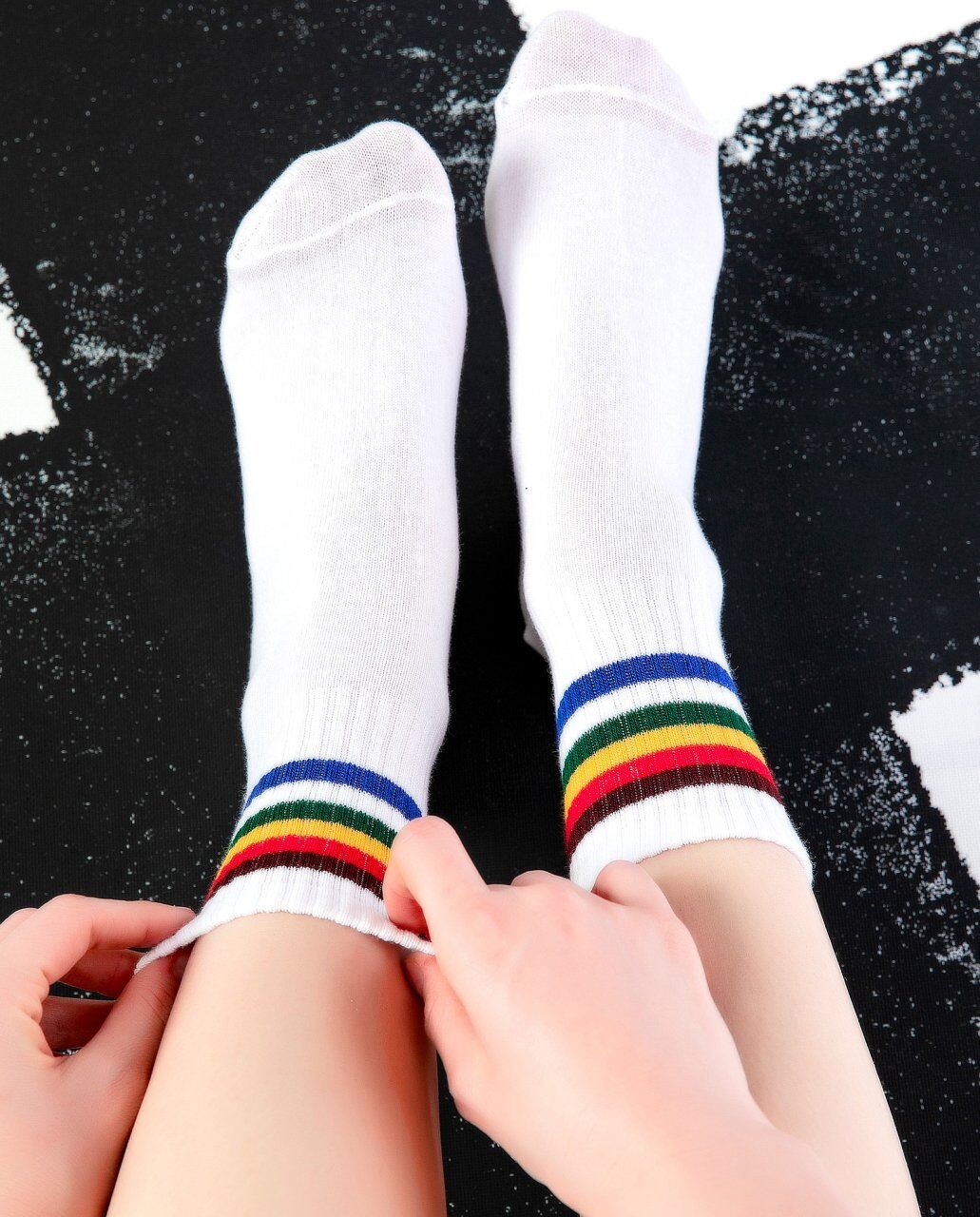 Serena Beyaz Renk Renkli Çizgili Tenis Çorabı Beyaz - 36/40