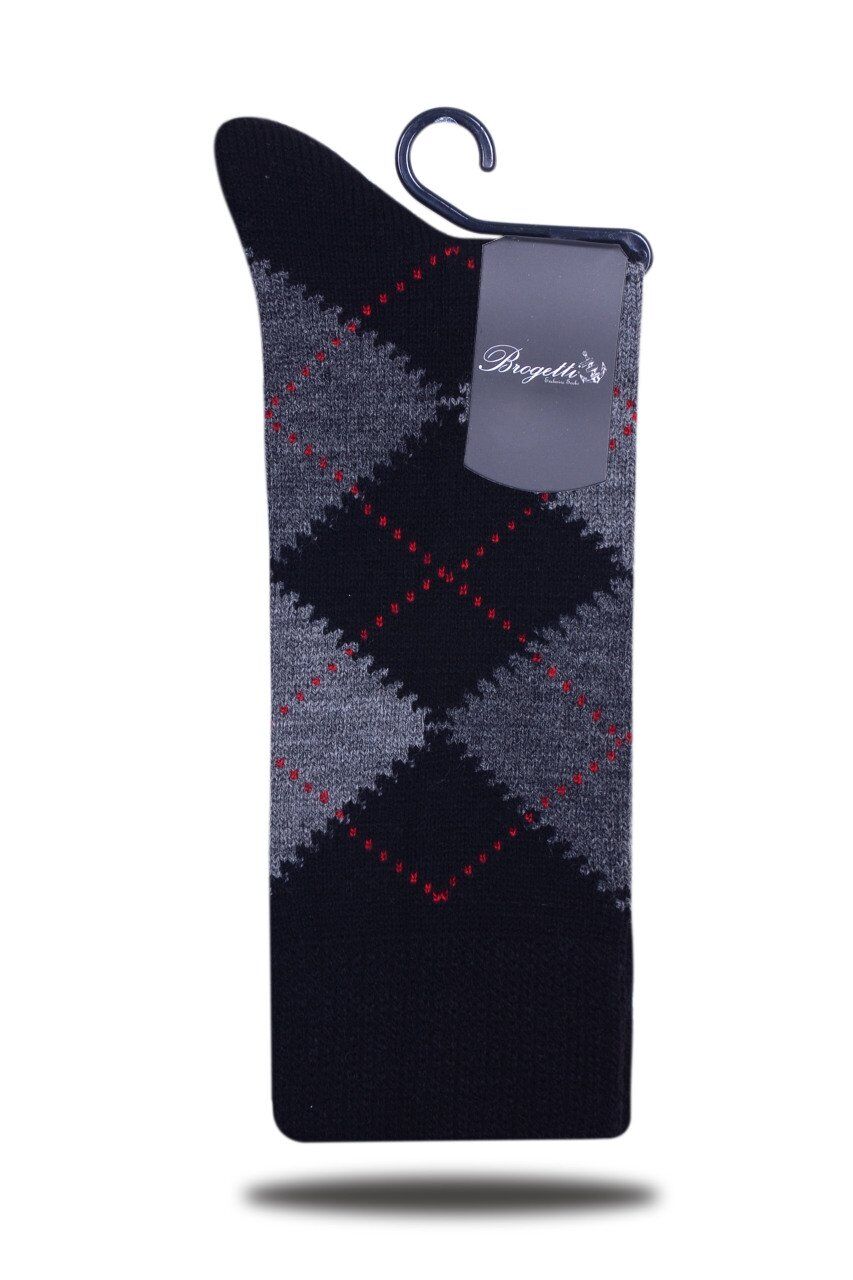 Yün Siyah-Füme Ekose Desen Kışlık Soket Çorap SİYAH - TEK BEDEN