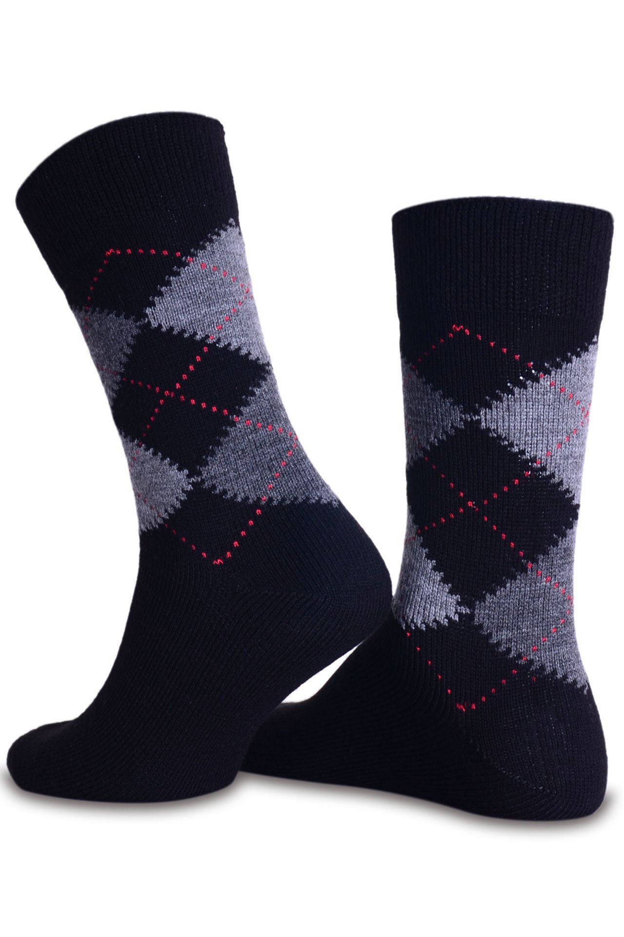 Yün Siyah-Füme Ekose Desen Kışlık Soket Çorap SİYAH - TEK BEDEN