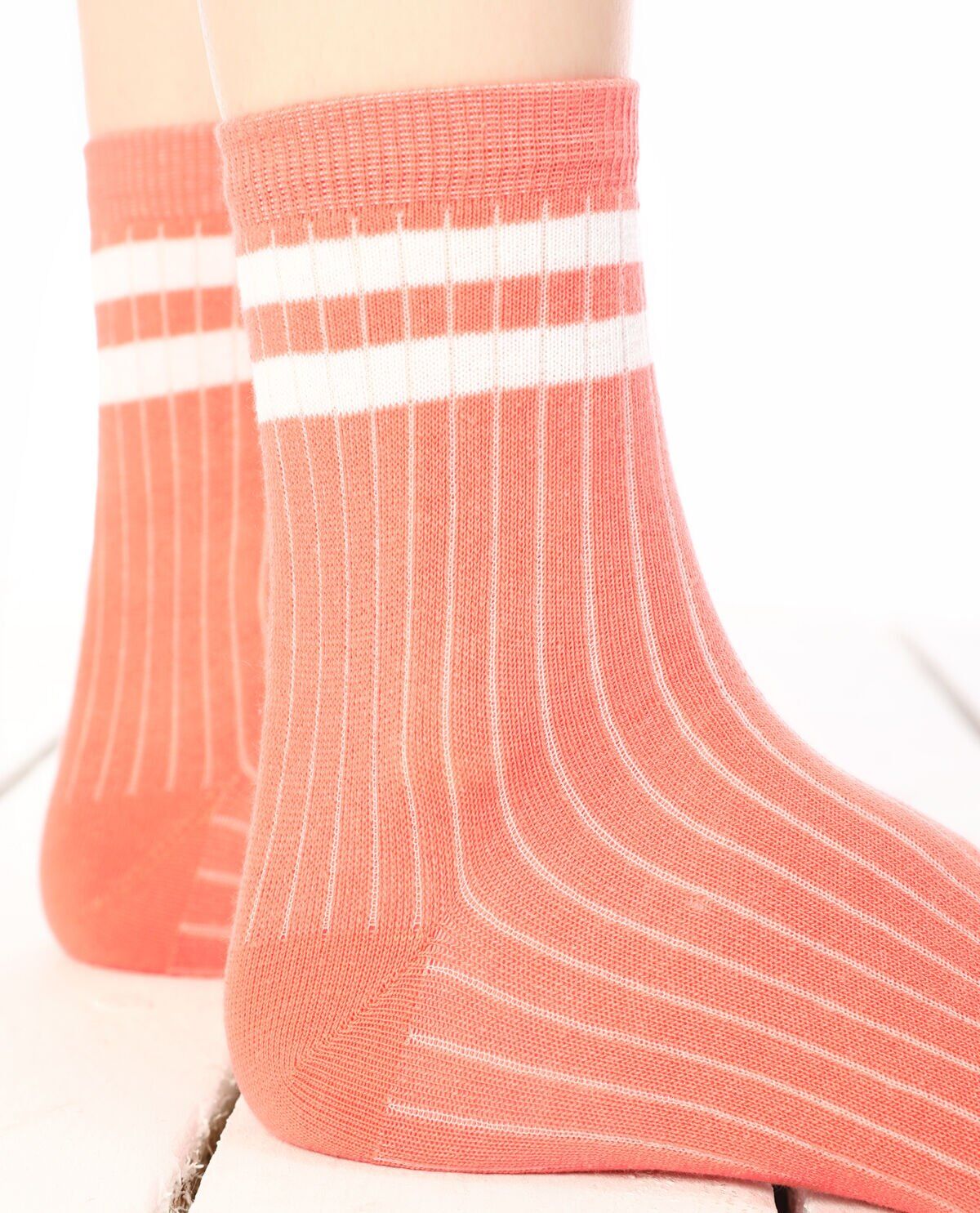 Larisa Açık Turuncu Beyaz Çizgili Soket Çorap TURUNCU - 36/40