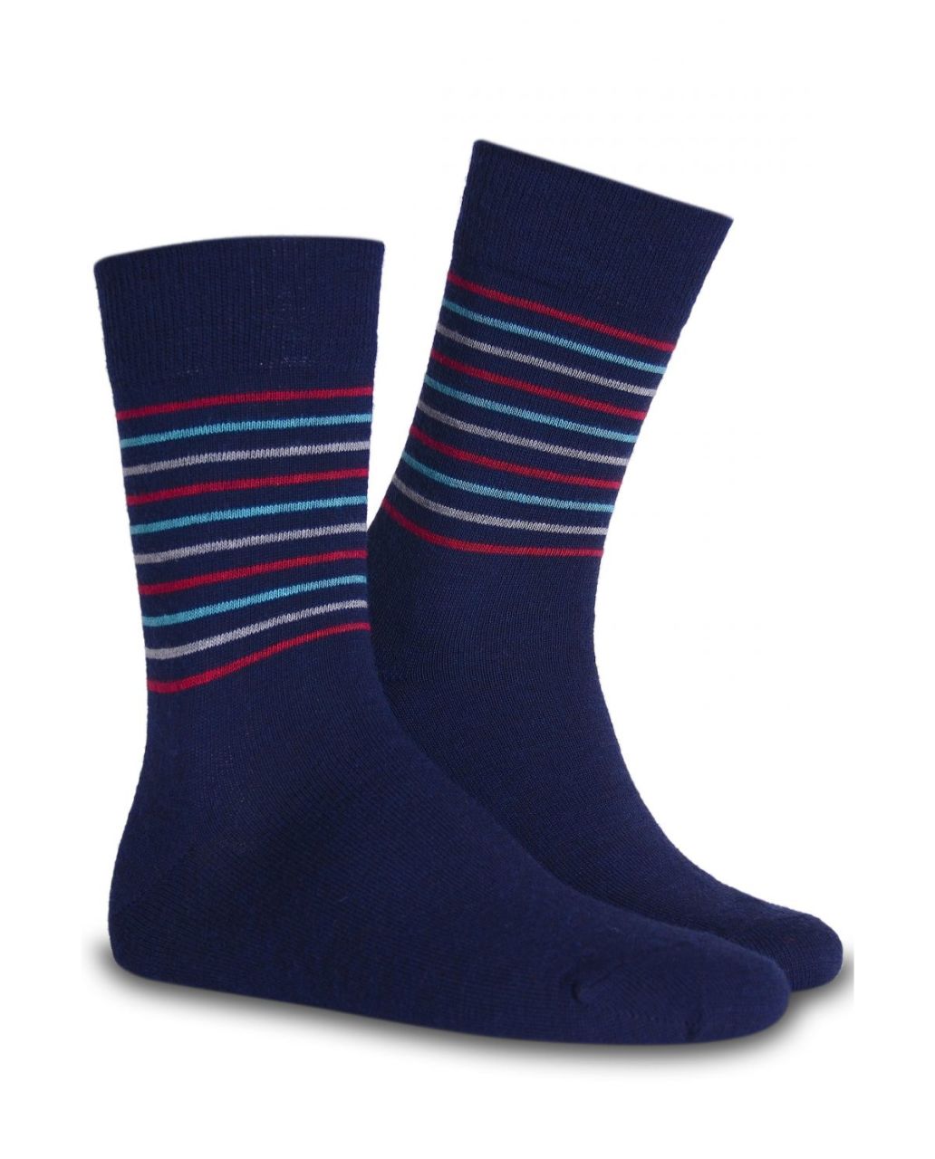 Erkek Yün Çorap Kışlık Lacivert Renk Çizgili RENKLİ - TEK BEDEN