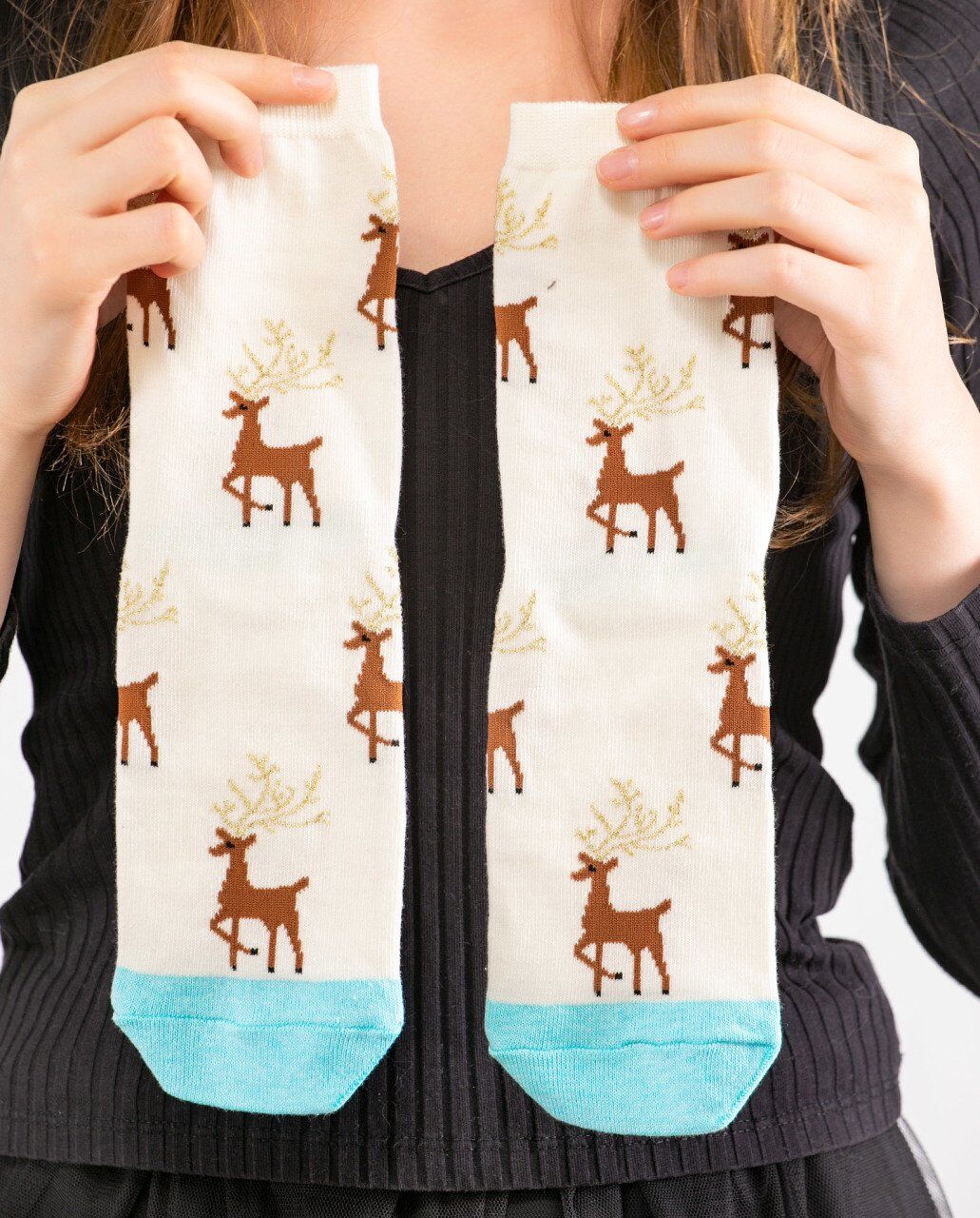 Geyik Desen Simli Boynuz Detaylı Soket Çorap Socks Concept EKRU - 36/40
