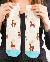 Geyik Desen Simli Boynuz Detaylı Soket Çorap Socks Concept EKRU - 36/40
