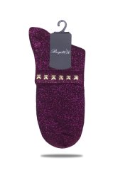 Mürdüm Simli Çorap Altın Taşlı Matmazel MÜRDÜM - TEK BEDEN