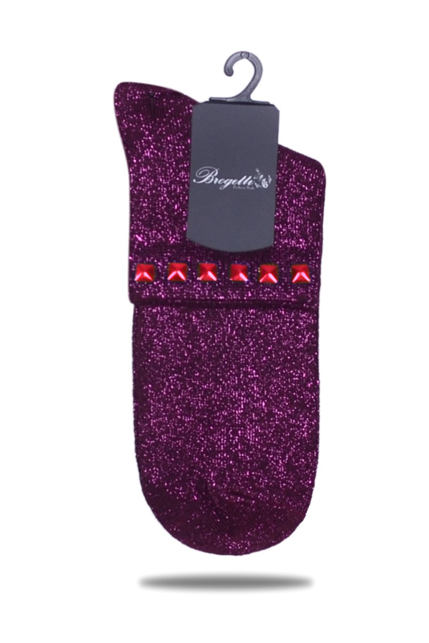 Mürdüm Simli Çorap Kırmızı  Taşlı Matmazel MÜRDÜM - TEK BEDEN