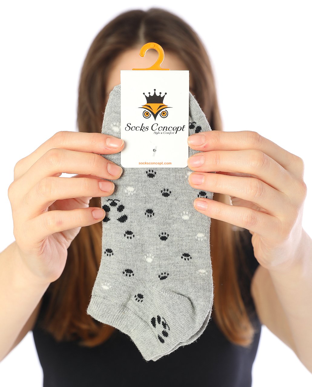 Gri Renk Kedi Pati Desen Kısa Soket Çorap GRİ - 35/39