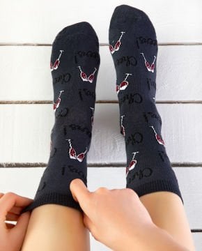 Cheers! Yazılı ve Kadeh Desenli Soket Çorap