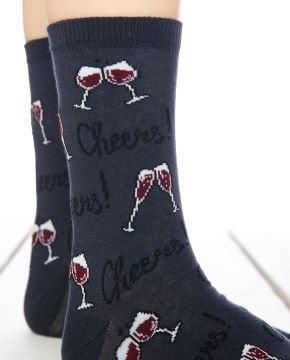 Cheers! Yazılı ve Kadeh Desenli Soket Çorap