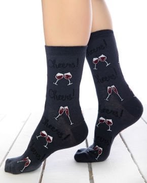 Cheers! Yazılı ve Kadeh Desenli Soket Çorap