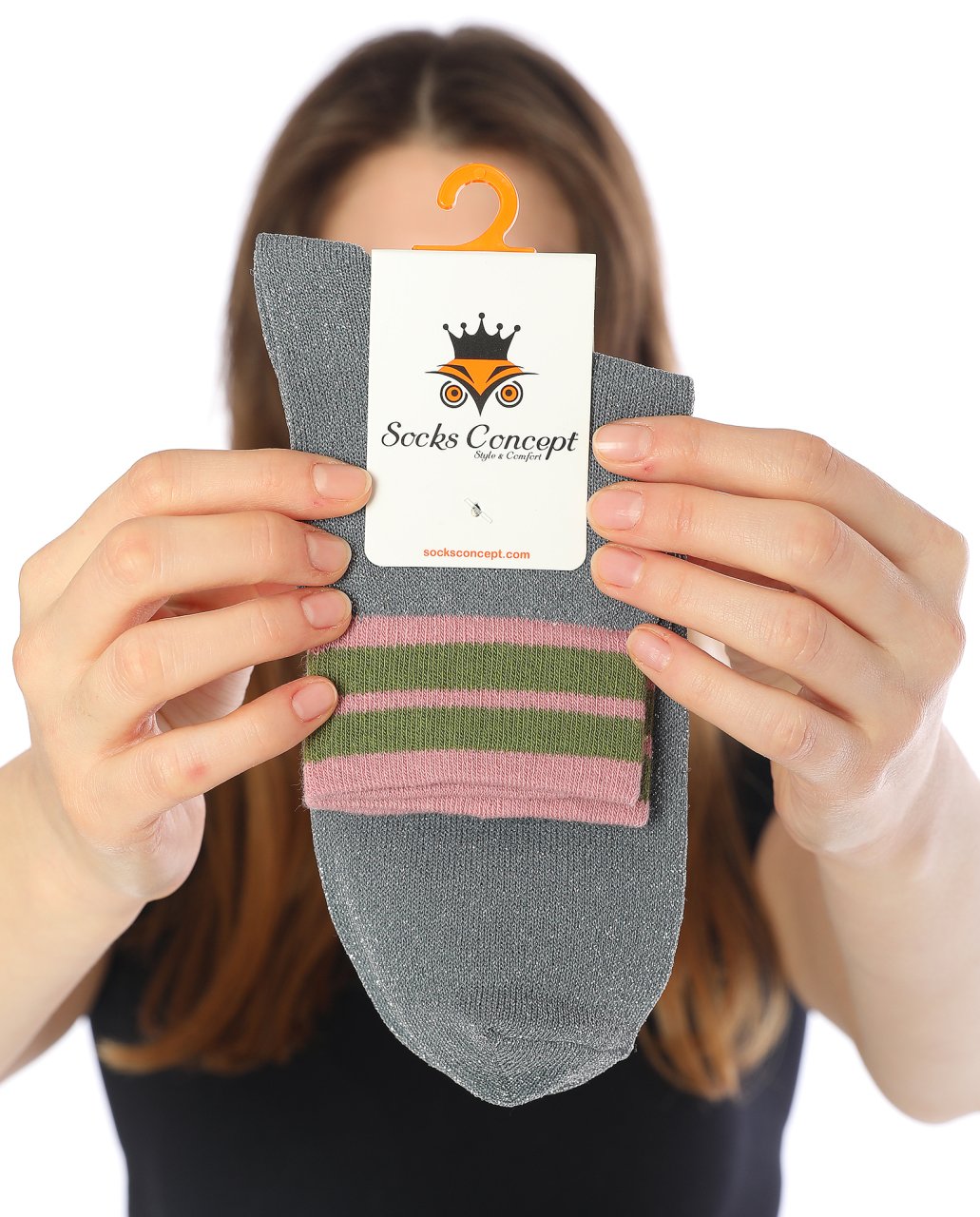 Lastik Çizgi Desen Gri Simli Soket Çorap GRİ - 35/39