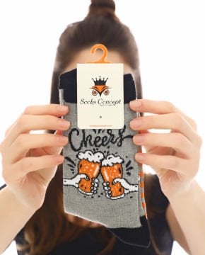 Cheers! Yazılı Ve Bira Kadehi Desenli Soket Çorap