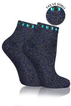 Renkli  Simli Çorap Turkuaz Taşlı Matmazel