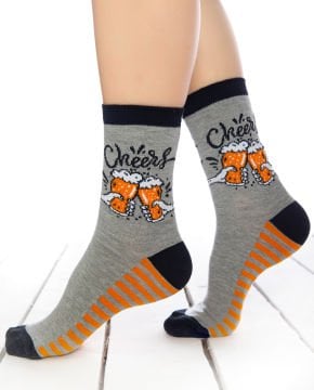 Cheers! Yazılı Ve Bira Kadehi Desenli Soket Çorap
