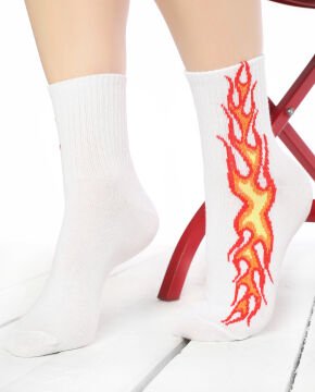 Alev Desenli Simli Beyaz Tenis Çorap Beyaz - 36/40