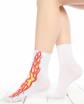 Alev Desenli Simli Beyaz Tenis Çorap Beyaz - 36/40