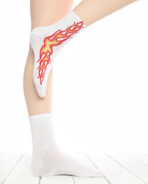 Alev Desenli Simli Beyaz Tenis Çorap Beyaz - 36/40