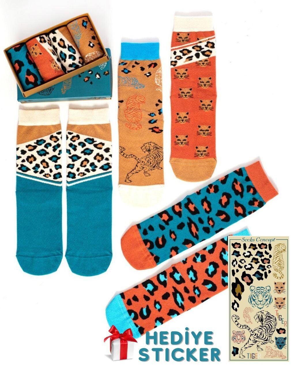 Leopar Desenli Unisex Soket Çorap