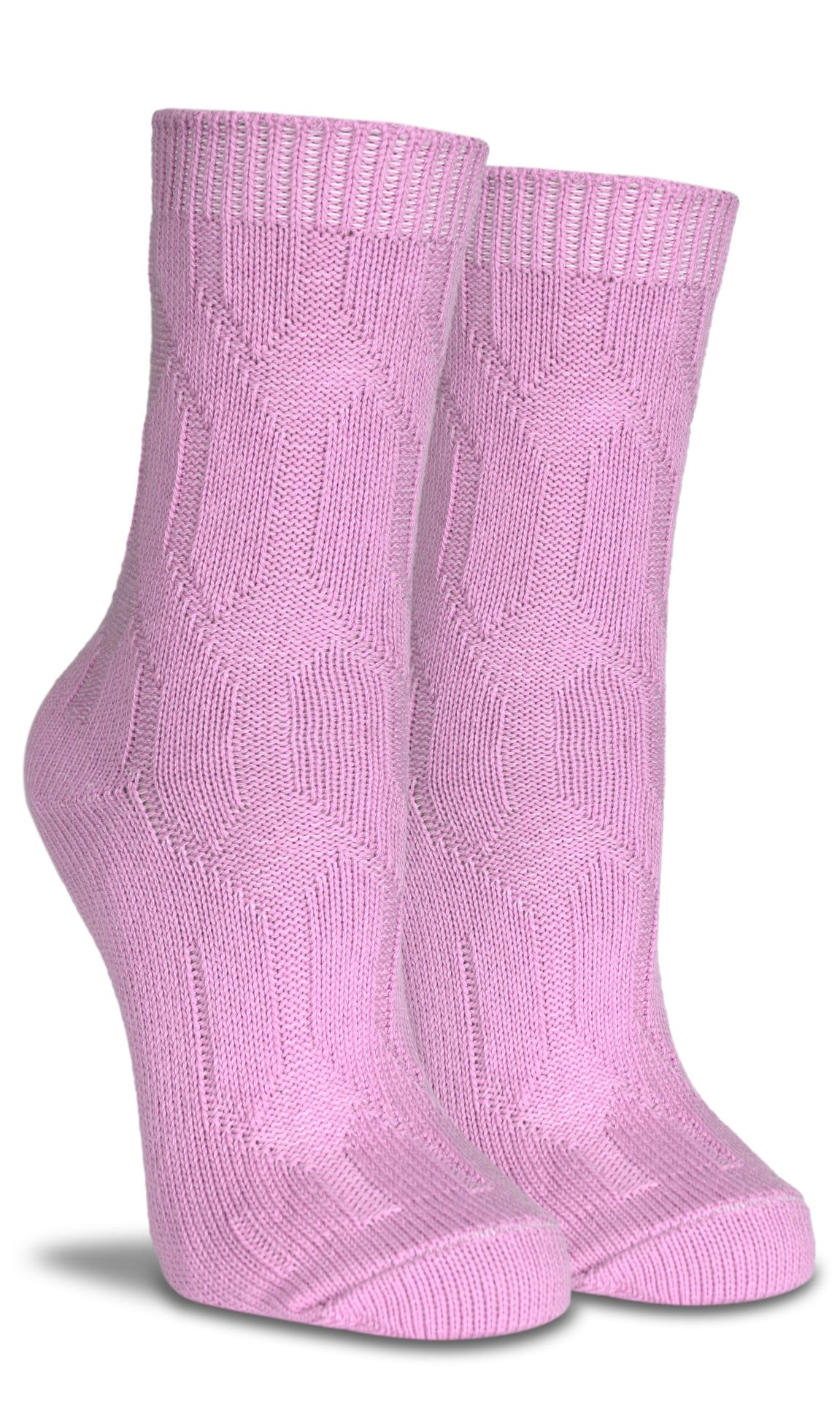 Pudra Pembe Örgü Desen Kışlık Soket Çorap