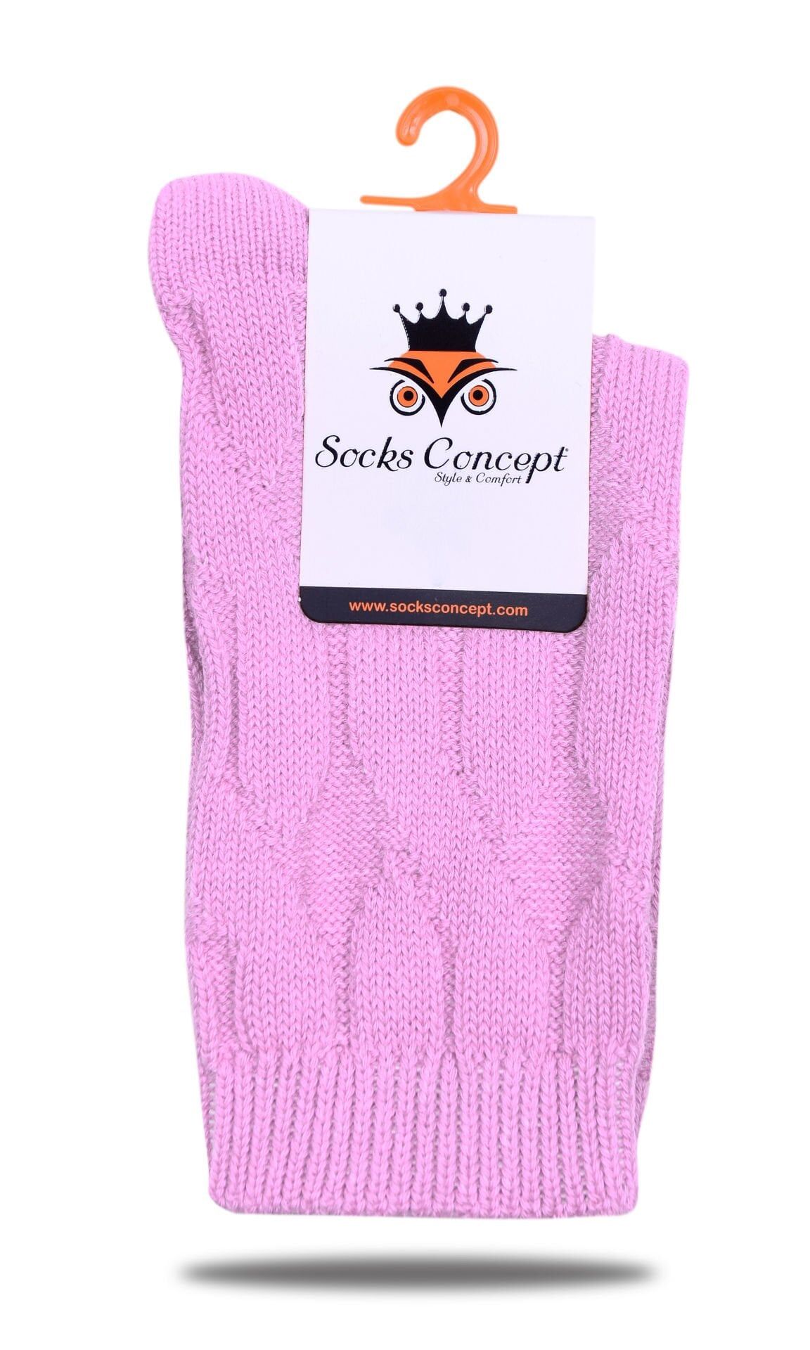 Pudra Pembe Örgü Desen Kışlık Soket Çorap