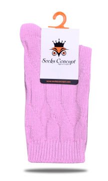 Pudra Pembe Örgü Desen Kışlık Soket Çorap