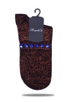 Bakır Simli Çorap Saks Mavi Taşlı Matmazel