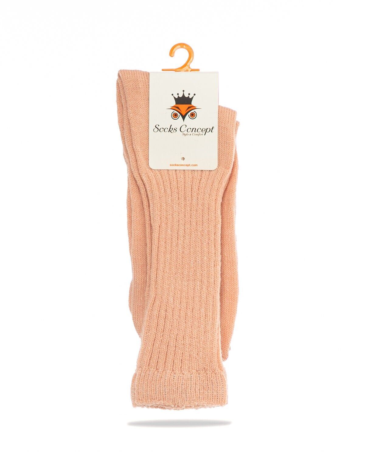 Kadın Yün Çorap Pudra Pembe Renk Çizgi Detaylı