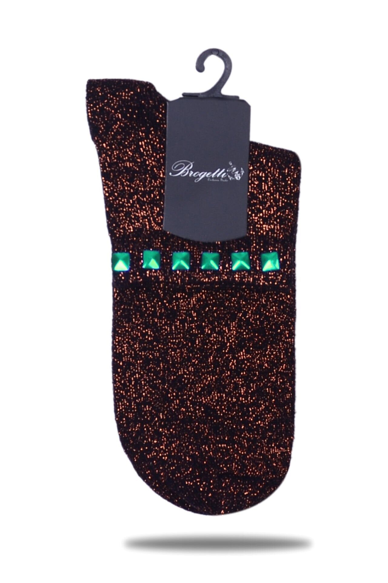 Bakır  Simli Çorap Turkuaz Taşlı Matmazel