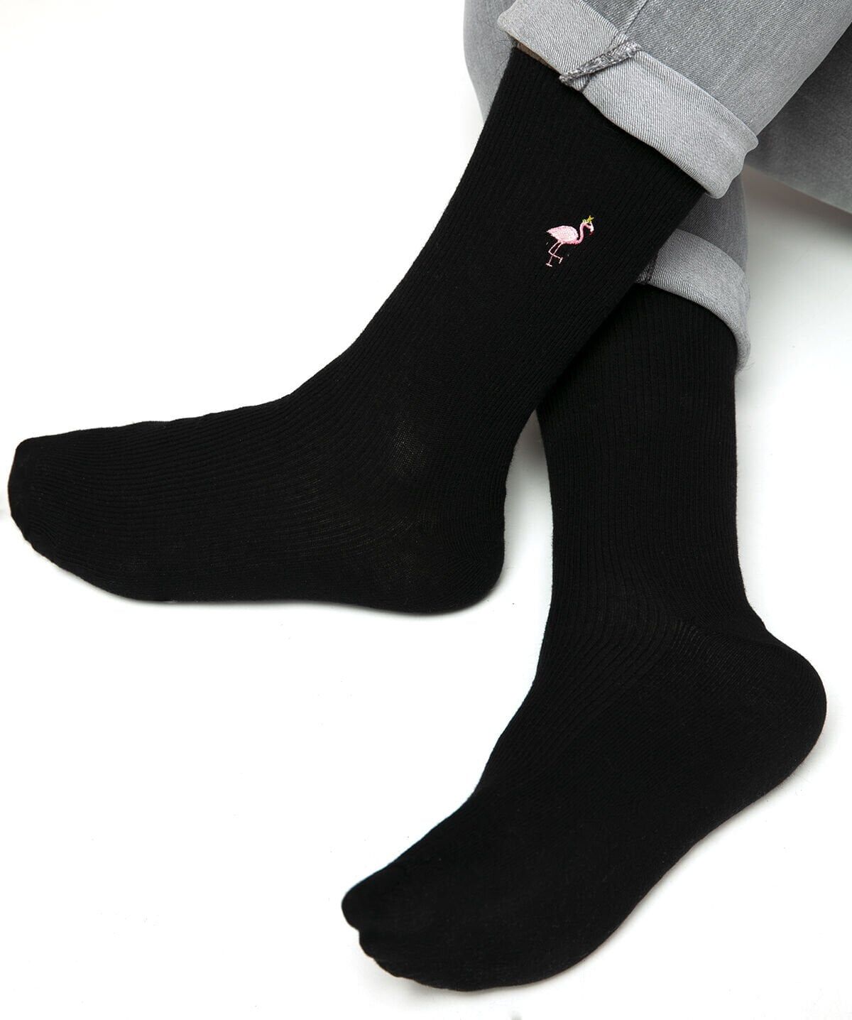Flamingo Nakışlı Siyah Renk Erkek Soket Çorap