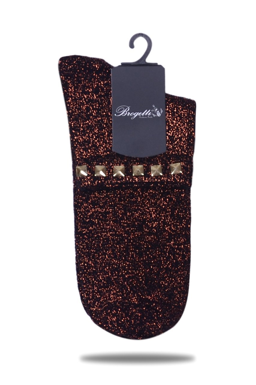 Bakır  Simli Çorap Altın Taşlı Matmazel KİREMİT - TEK BEDEN