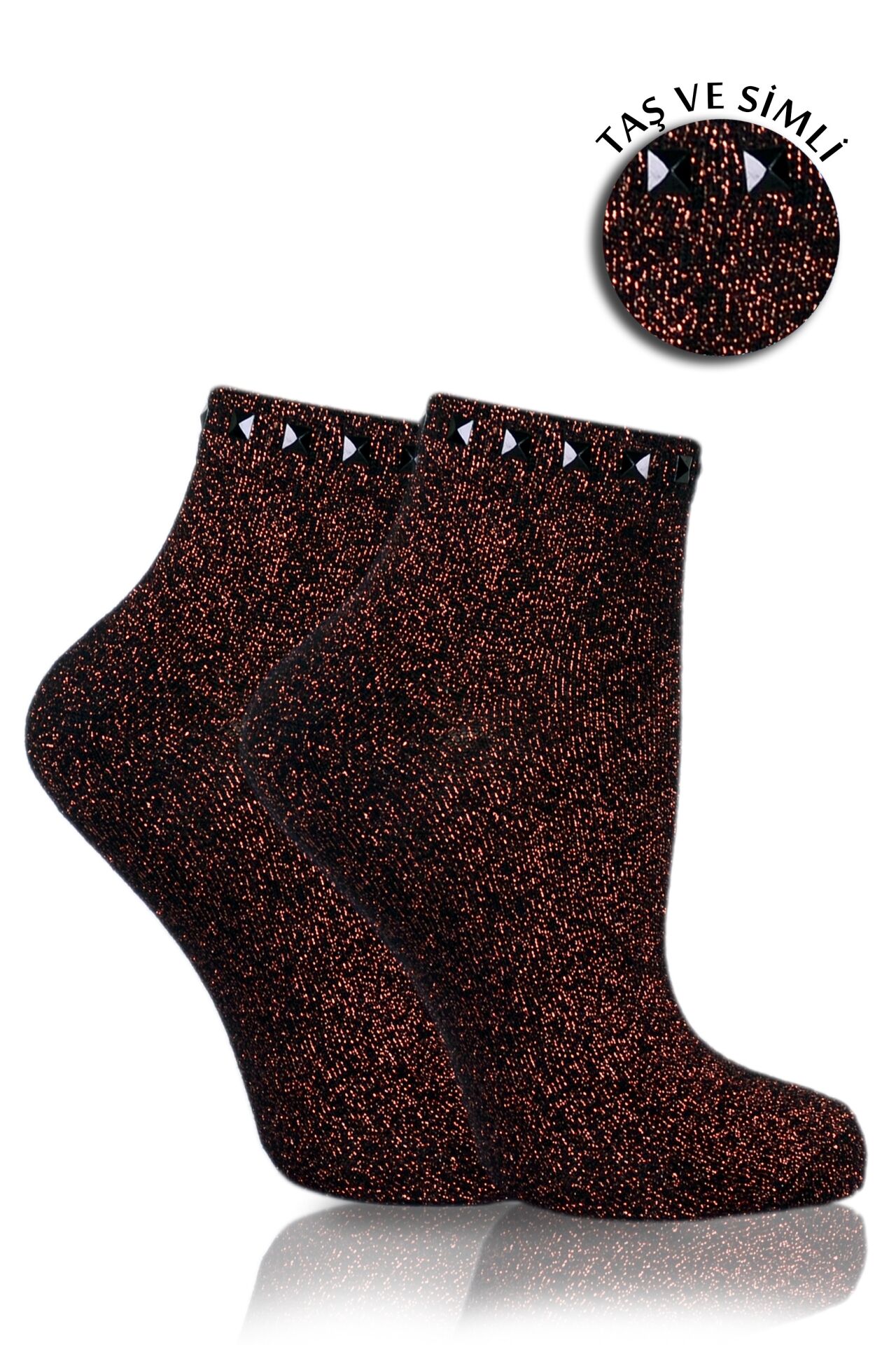 Bakır  Simli Çorap  Siyah Taşlı Matmazel