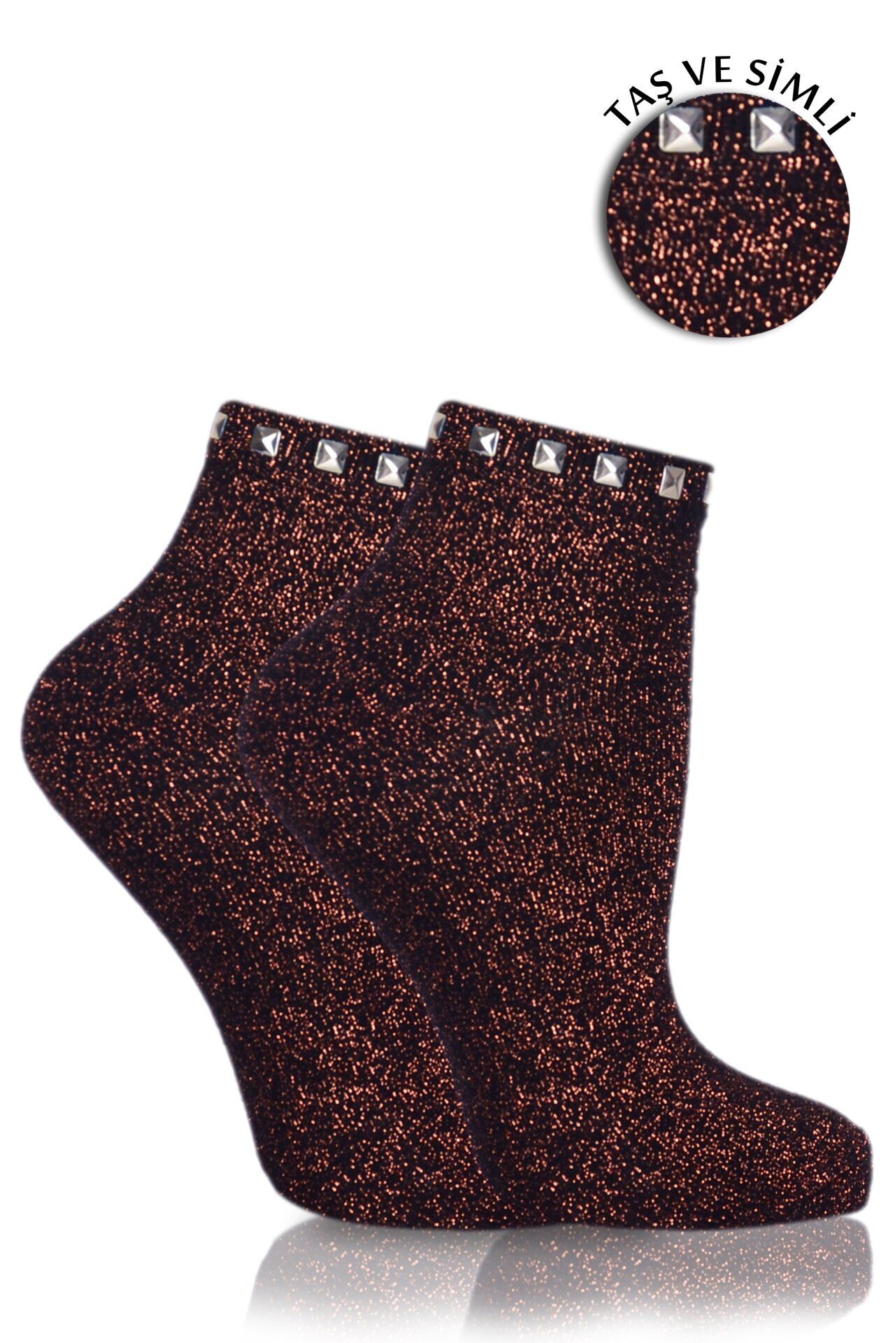 Bakır  Simli Çorap  Gümüş Taşlı Matmazel